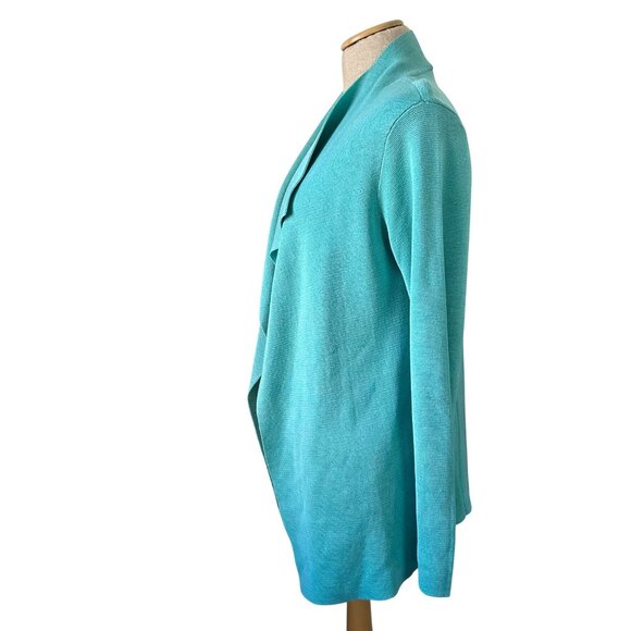 Eileen Fisher Womens Small Petite Open Front Cardigan Aqua Blue Sweater - Picture 3 of 9